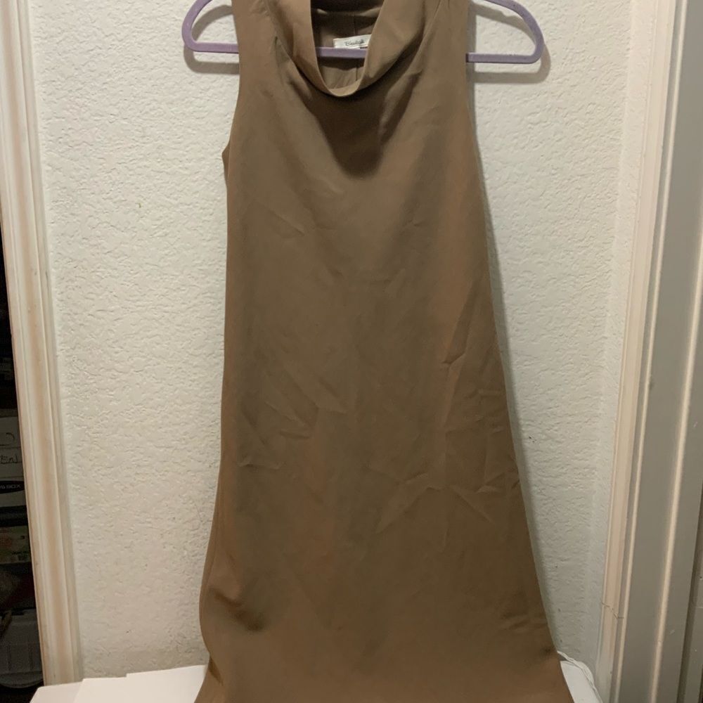 Beulah style mock neck lined sleeveless dress side zip D8